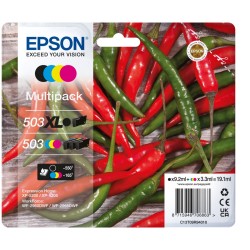 Epson 503XL Noir et Couleur Simple Capa, Multipack de marque Epson 503XL+503 série Piment - 4 cartouches d'encre XL Noire et Sim