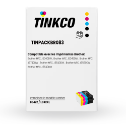 Brother LC422XL Noir et couleur - Pack de 4 cartouches d'encre compatibles Brother LC-422XL + 1 NOIRE LC422XLBK OFFERTE