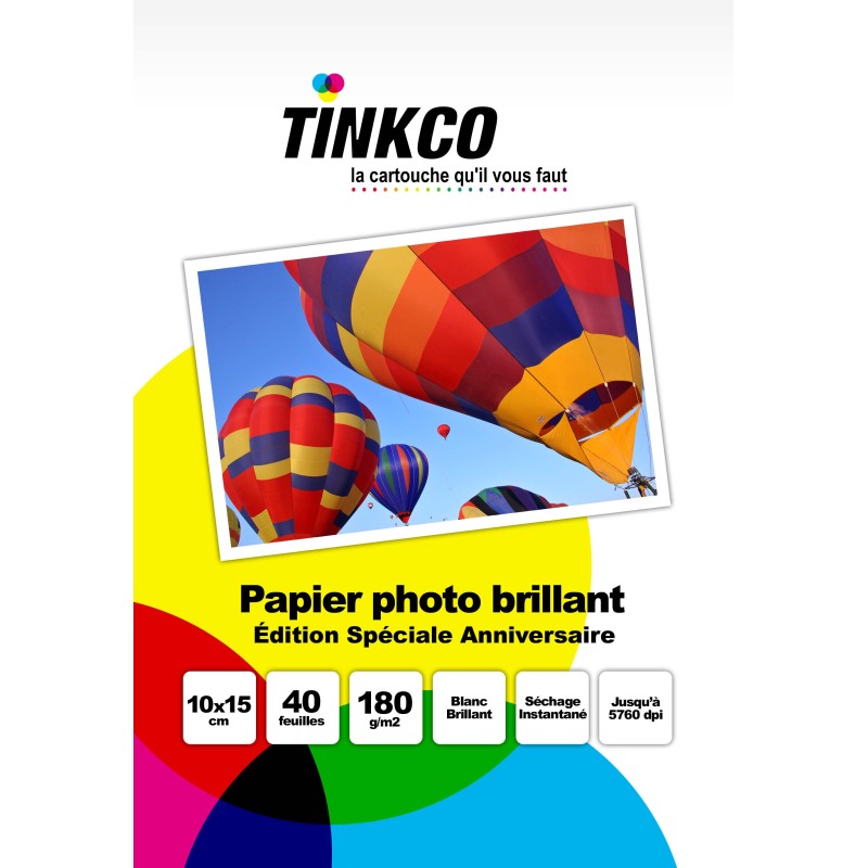 Papier Photo Brillant Tinkco 180g : boîte de 40 feuilles A6 10x15