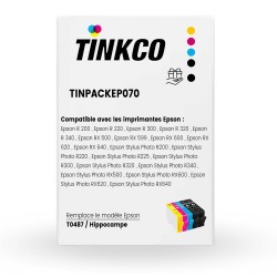 Cartouche encre Epson T0487 - Lot de 6 cartouches compatibles + 1 noire OFFERTE. Remplace la série Epson Hippocampe