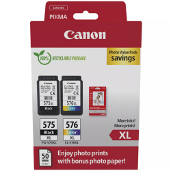 Pack Canon 5437C006 - PG-575XL + CL-576XL avec Papier Photo - Haute Qualité