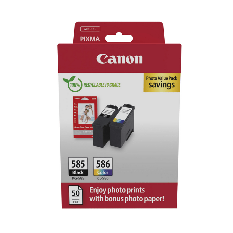Canon PG-585/CL-586 Photo Value Pack - Cartouches d’Encre + Papier Photo