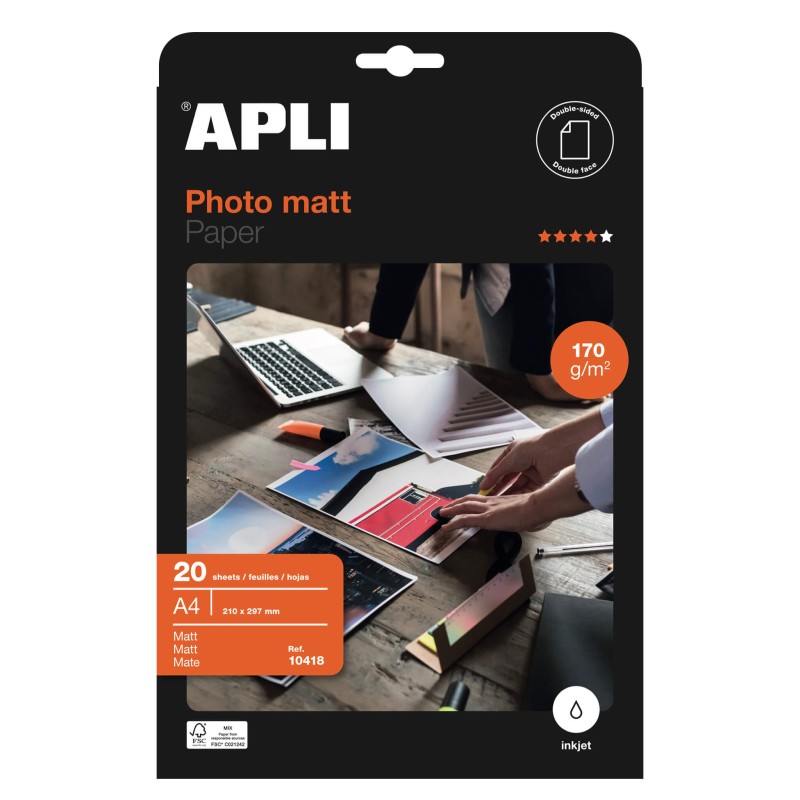 Papier photo mat A4 170 g – Lot 20 feuilles (Apli)