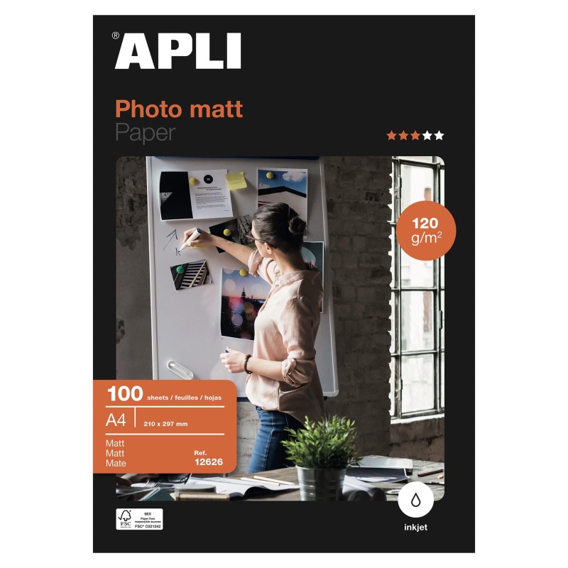 Papier photo mat Apli 12626 – A4 120 g, 100 feuilles