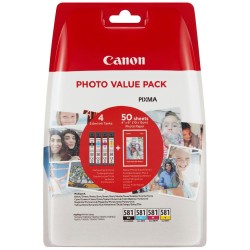 Prix Bradé Multipack Canon CLI-581 - Pack de 4 cartouches de marque Canon 2106C005 + papier photo