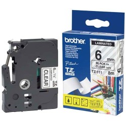 Ruban laminé de marque Brother TZe-111 6mm noir/transparent