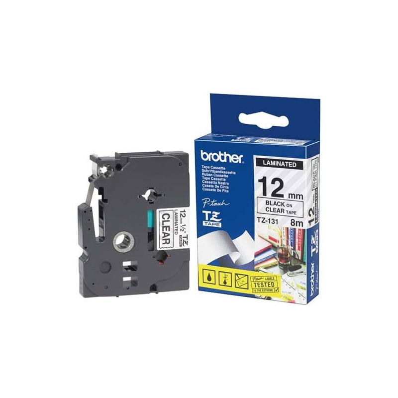 Ruban laminé de marque Brother TZe-131 12mm noir/transparent