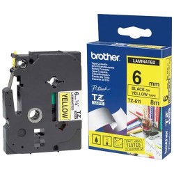 Ruban laminé de marque Brother TZe-611 6mm noir/jaune