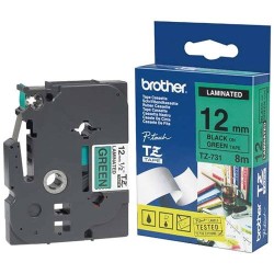 Ruban laminé de marque Brother TZe-731 12mm noir/vert