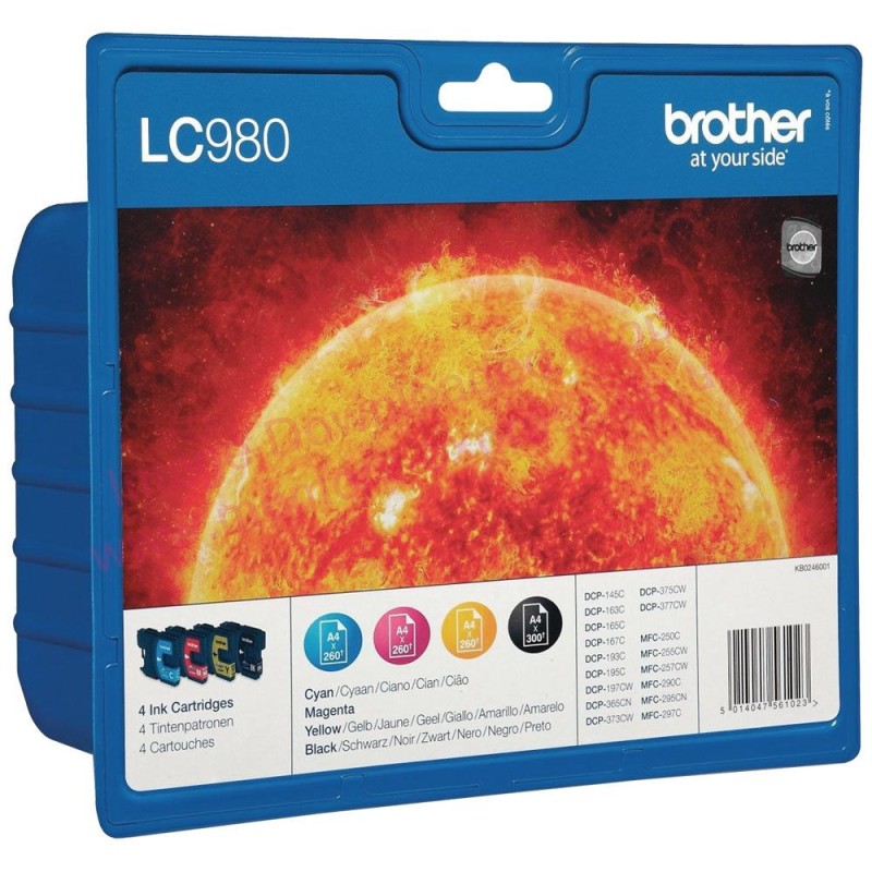 Brother LC980VALBP - Pack de 4 cartouches de marque Brother LC980 noir, cyan, magenta et jaune