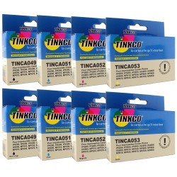Lot de 8 cartouches génériques AVEC PUCES : 6 TINCA C/Y/M + 2 TINCA049 BK