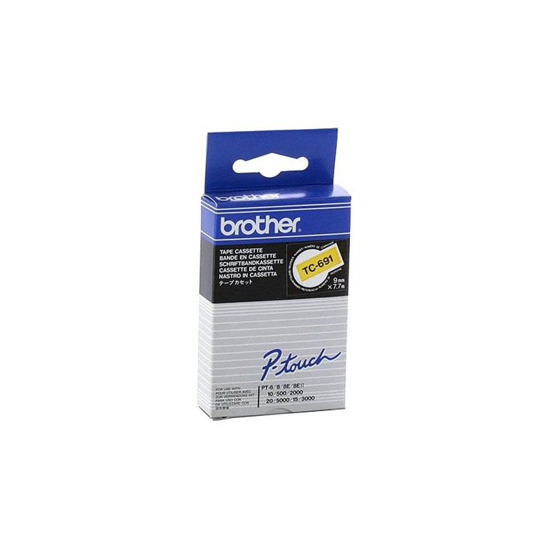 Ruban laminé de marque Brother TC-691 9mm noir/jaune