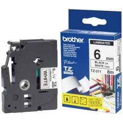 Ruban laminé de marque Brother TZe-211 6mm noir/blanc