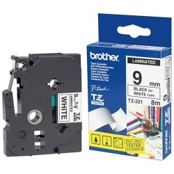 Ruban laminé de marque Brother TZe-221 9mm noir/blanc