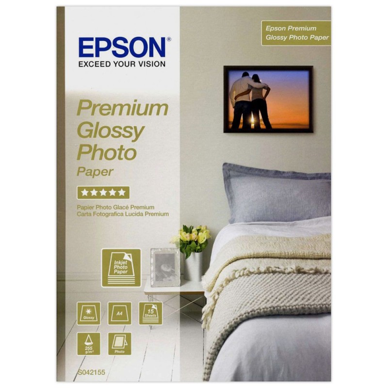 Papier Photo Brillant de Marque Epson 255g : boîte de 15 feuilles A4 21x29,7