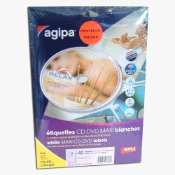 Etiquettes CD / DVD Mat MAXI : boîte de 40 étiquettes