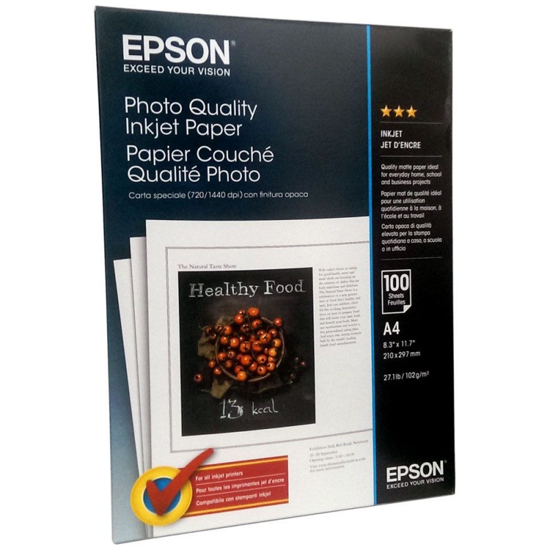 Papier Photo Mat de Marque Epson 102g : boîte de 100 feuilles A4 21x29,7