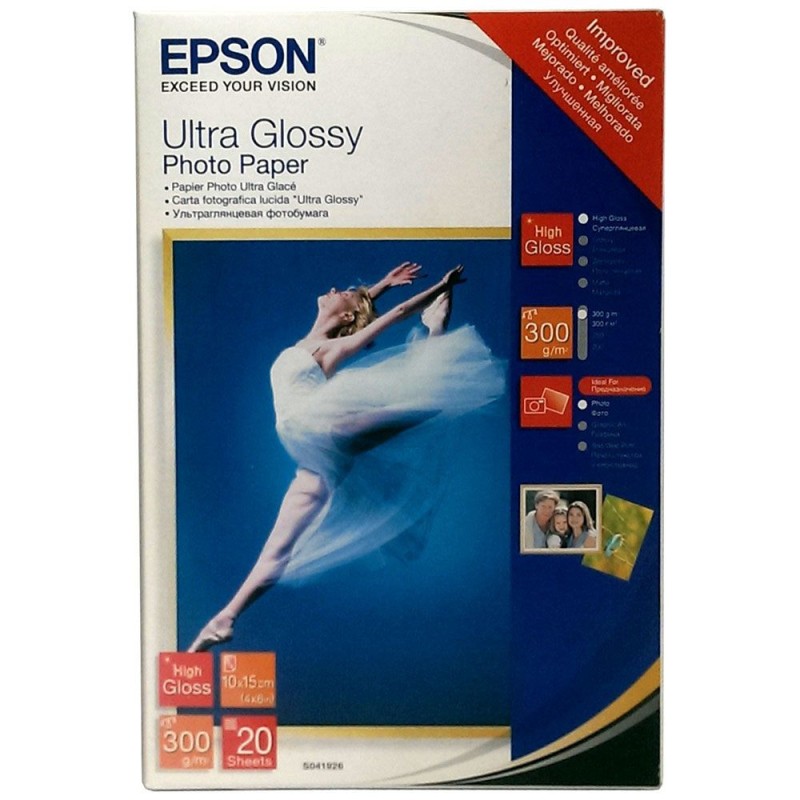 Papier Photo Brillant de Marque Epson 300g : boîte de 20 feuilles A6 10x15