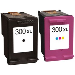 Cartouches Compatibles HP 300XL - LOT de 2 cartouches d'encre (1 noire + 1 couleur) équivalentes aux modèles HP n°300XL (grande