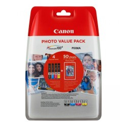 Prix Bradé Multipack Canon CLI-551 - Pack de 4 cartouches de marque Canon 6508B006AA + papier photo