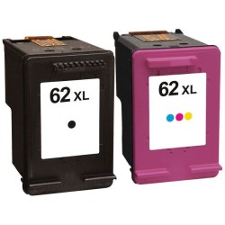Compatible HP 62XL - LOT de 2 cartouches génériques équivalentes aux modèles HP 62XL noire et couleur