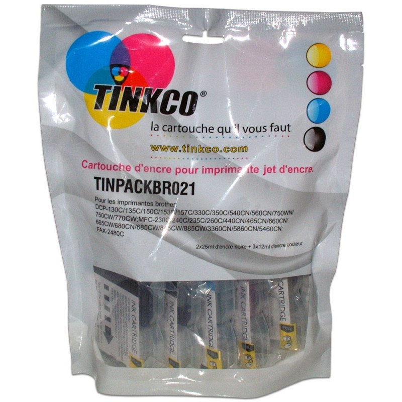 Cartouche encre Brother LC1000/LC970 - Lot de 4 cartouches compatibles Brother LC1000 / LC970 + 1 noire OFFERTE