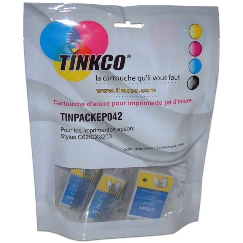 Cartouche encre Epson T040/T041 noir et couleur - Pack de 3 cartouches compatibles Epson C62 / CX3200