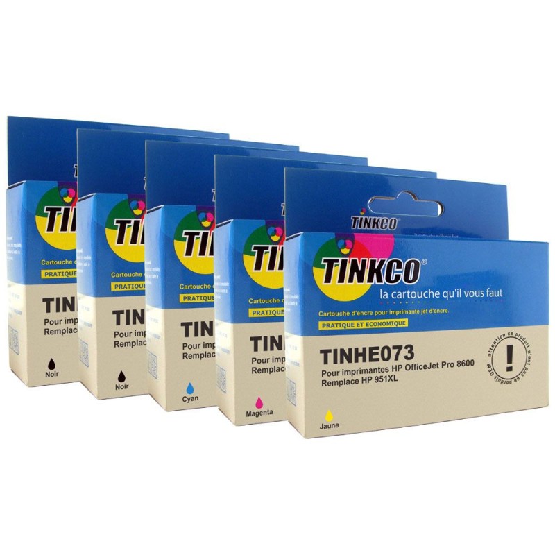 LOT de 5 cartouches compatibles. Nouvelle puce. Remplace HP 950XL/951XL